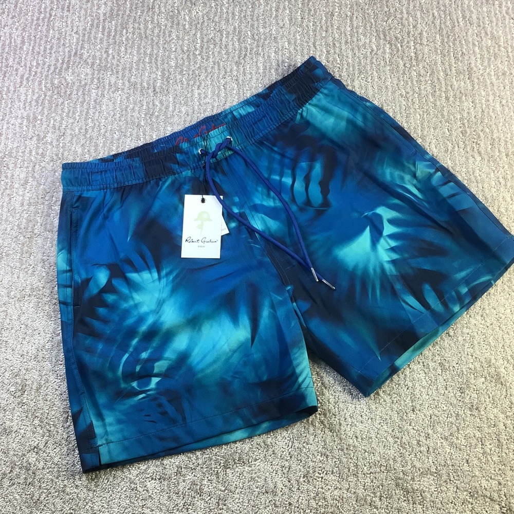 Robert Graham Mens Tie Dye Palm Swim Trunks Blue Teal SMRG104 Size M NWT